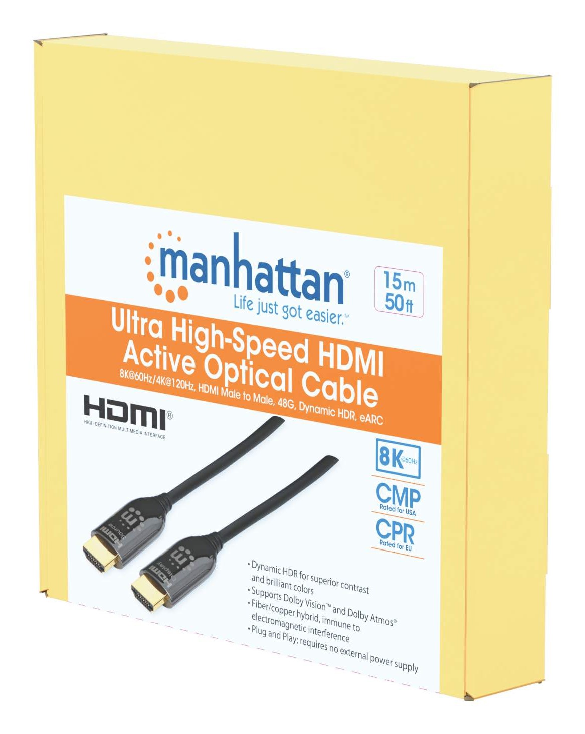 Cable HDMI 2.1 Manhattan 356176 15 m Macho-Macho 8K 48 Gbps Negro image number null