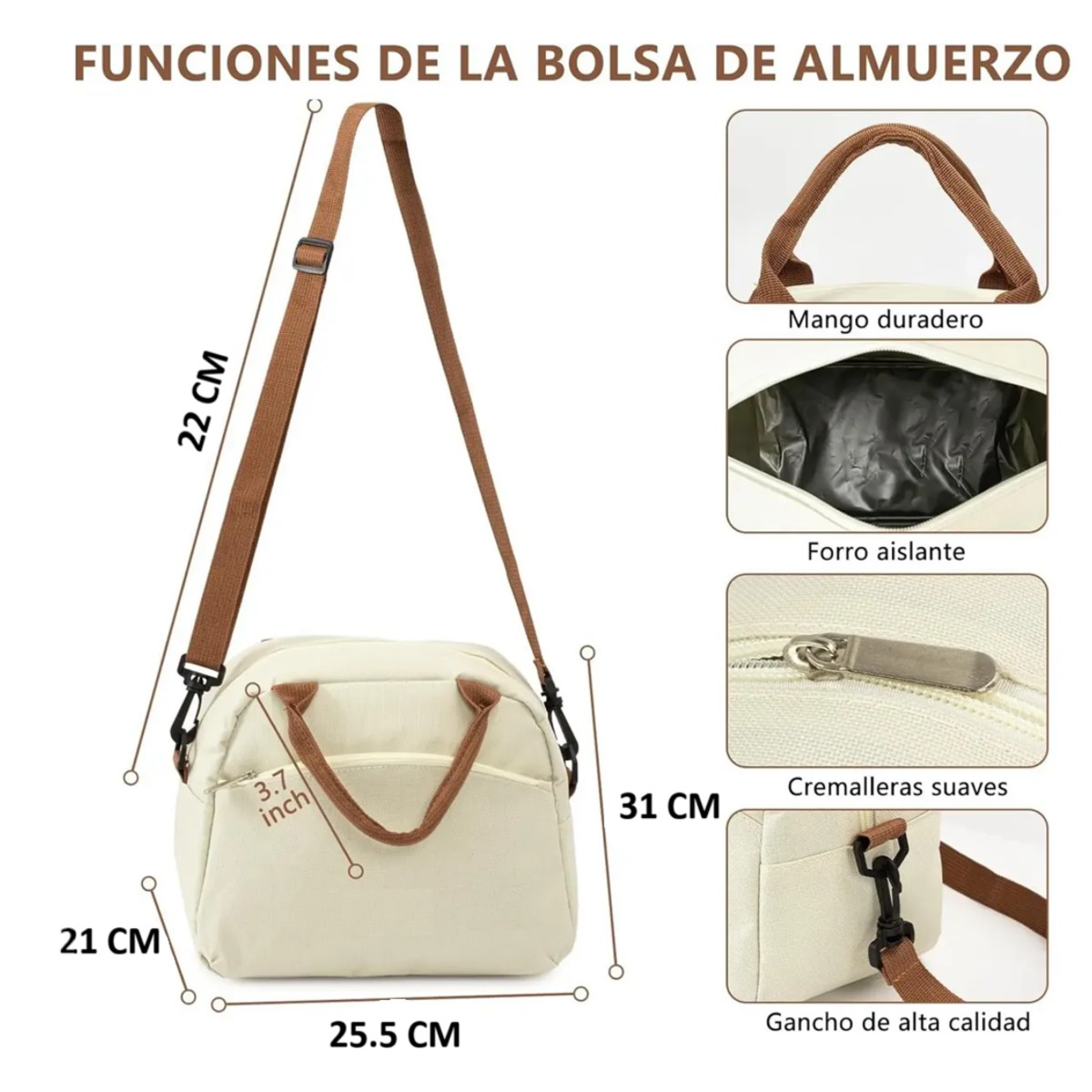 Lonchera T&eacute;rmica Bolsa Trabajo Port&aacute;til 9.5l Color Beige image number null