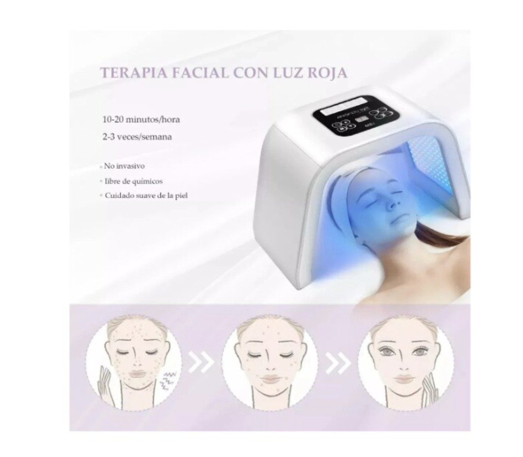 M&aacute;quina Facial Led 7 Colores Para Cara Y Cuello Cosm&eacute;tico Modelo Blanco image number null