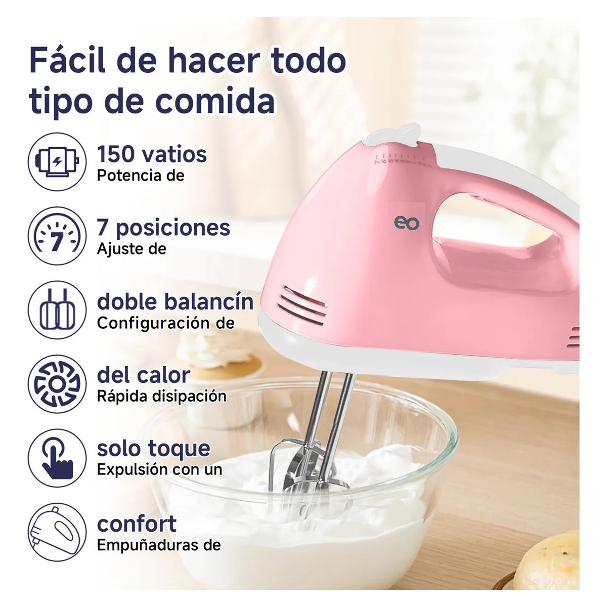 Batidora De Mano El&eacute;ctrica De Cocina De7 Velocidades Rosa image number null