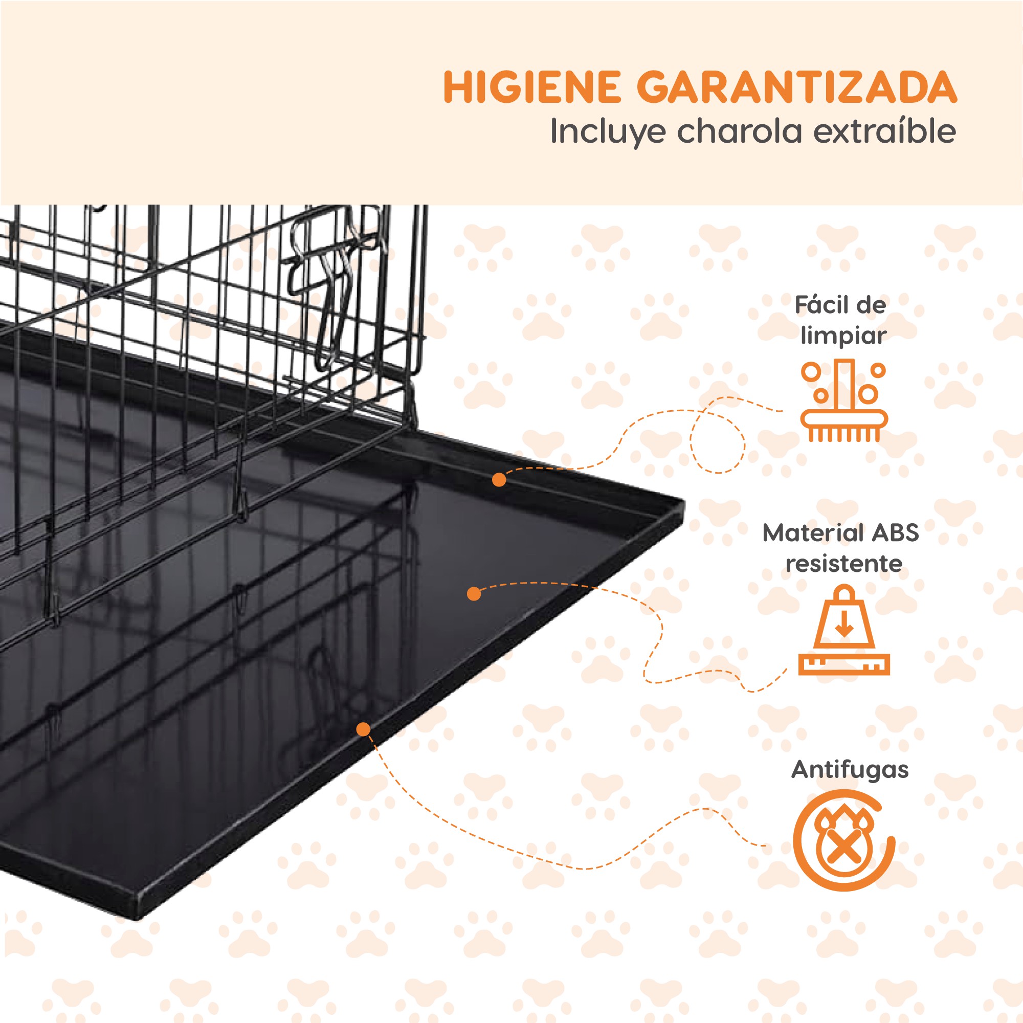 Jaula para Mascota Poli Pets Mediana de Acero Galvanizado 60 &times; 42 &times; 50 cm Plegable con Charola Extra&iacute;ble y Doble Puerta image number null
