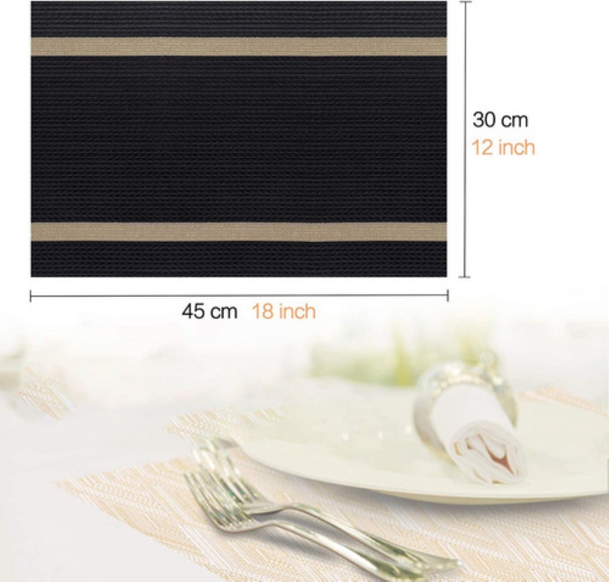 Mantel Individual De Pvc Lavable Antideslizante 10 Piezas negro ralla Beige image number null