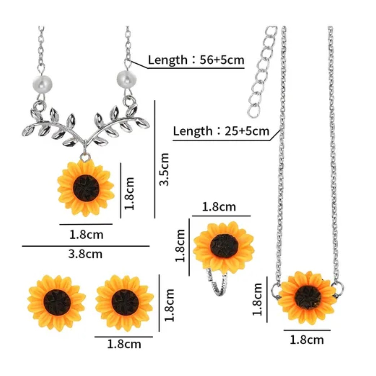 Kit De Collar Arete Aro Brazalete Tipo Girasol Plateado image number null
