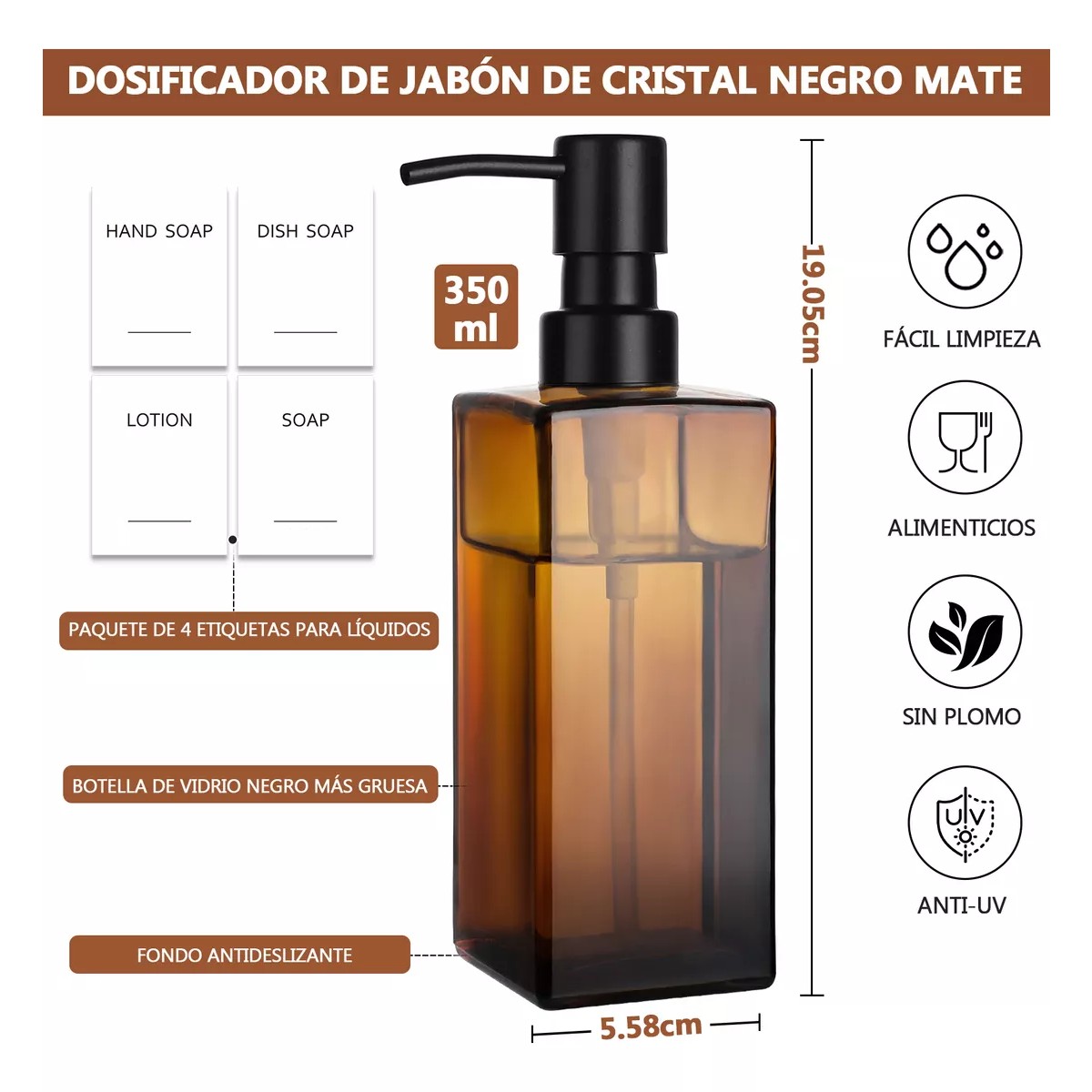 Dispensador De Jab&oacute;n 2 Pzs Vidrio Marr&oacute;n image number null