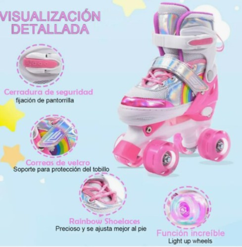 Patines Ajustables Para Ni&ntilde;os Con Luces Y Frenos Rosa M image number null