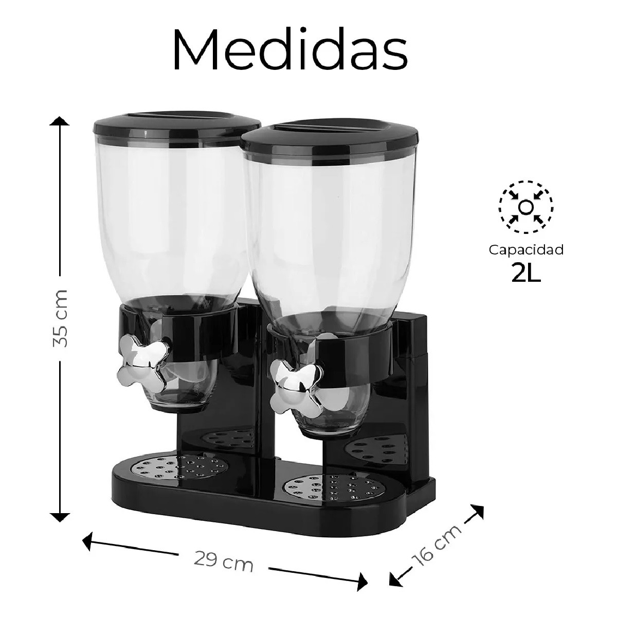 Dispensador De Cereal Despachador Doble Alimentos Y Semillas Color Negro image number null