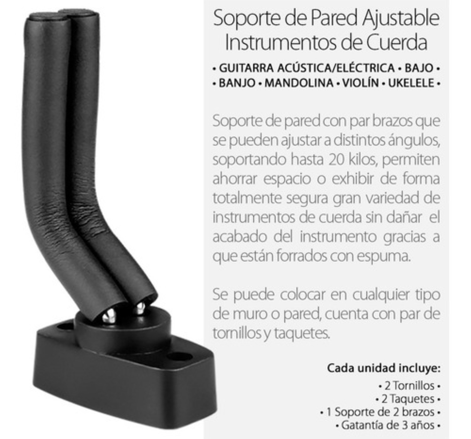 Soporte Pared Guitarra Ac&uacute;stica El&eacute;ctrica Colgar Colgador image number null