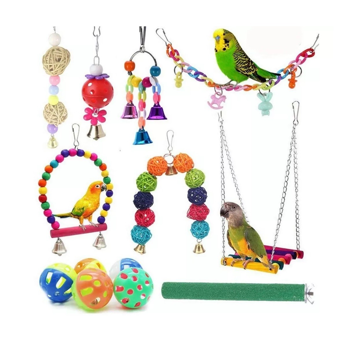 Kit Juego De Juguete De Loro P&aacute;jaro De 13 Piezas Con Campanas image number null