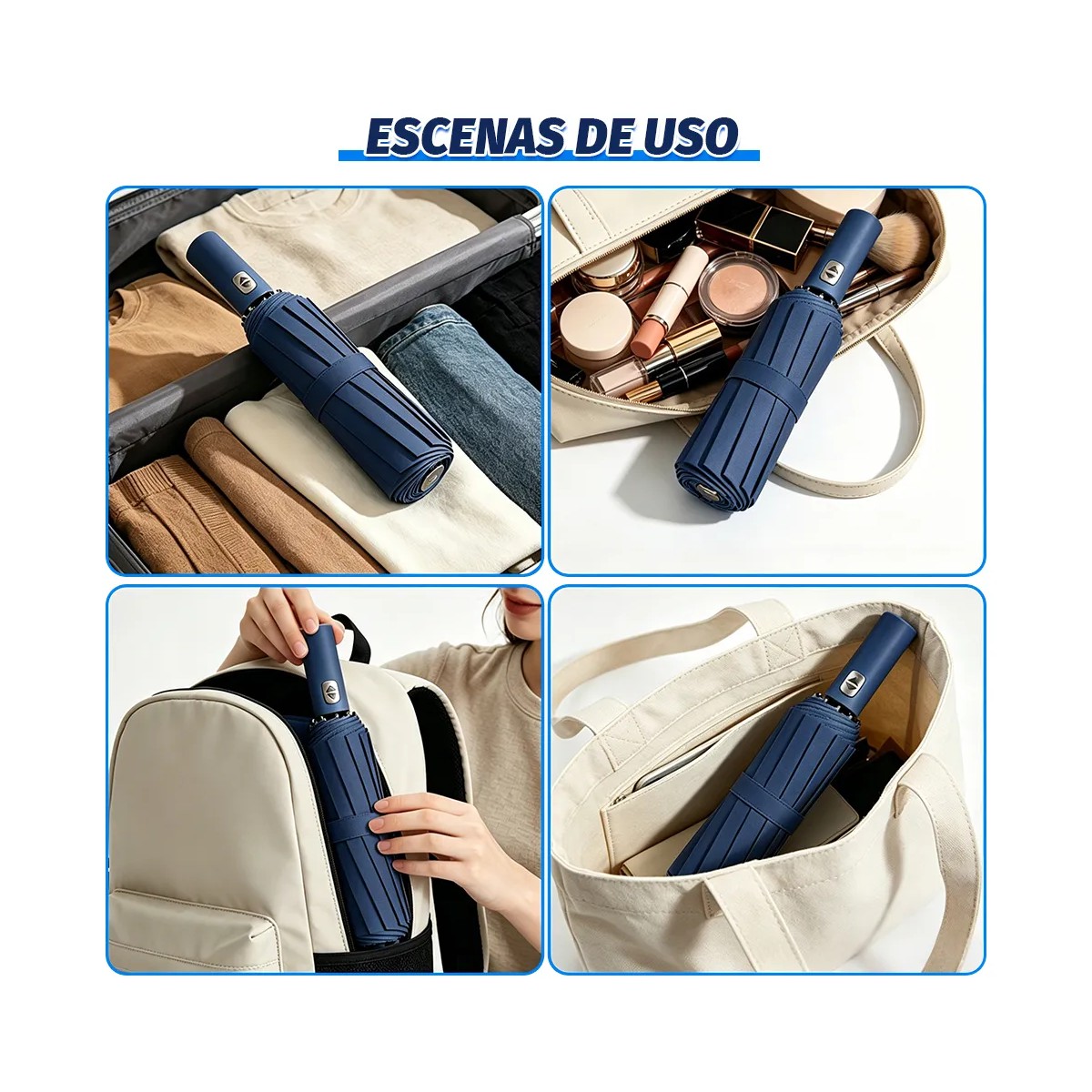 Paraguas Sombrilla Reforzado Autom&aacute;tico Protecci&oacute;n Uv 2 Piezas Negro y Azul real image number null