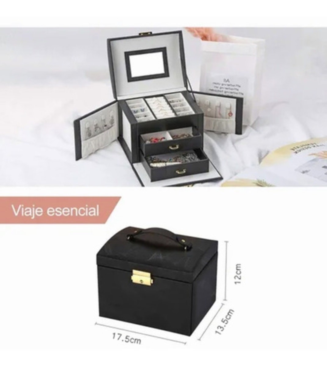 Cajas De Exhibici&oacute;n De Joyero Organizador De 3 Capas Negro image number null