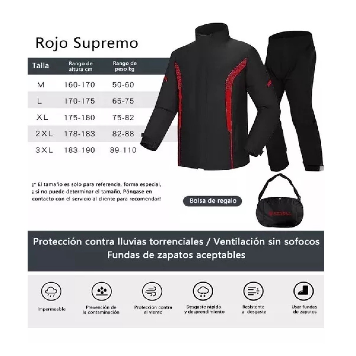 Impermeable Motociclista Reflejante Con Capucha Alta Negro/Rojo L. image number null