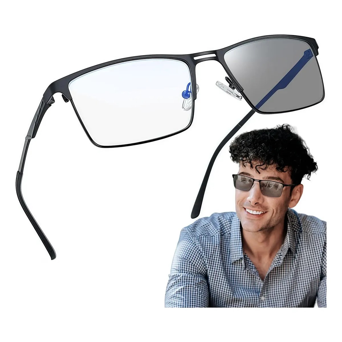 Lentes Fotocrom&aacute;ticos Computadora Anti Luz Azul Color Negro Mate image number null