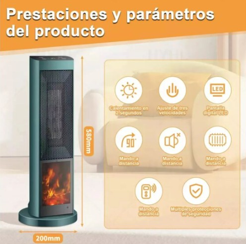 Calefactor Cer&aacute;mico Verde Con Control Remoto image number null