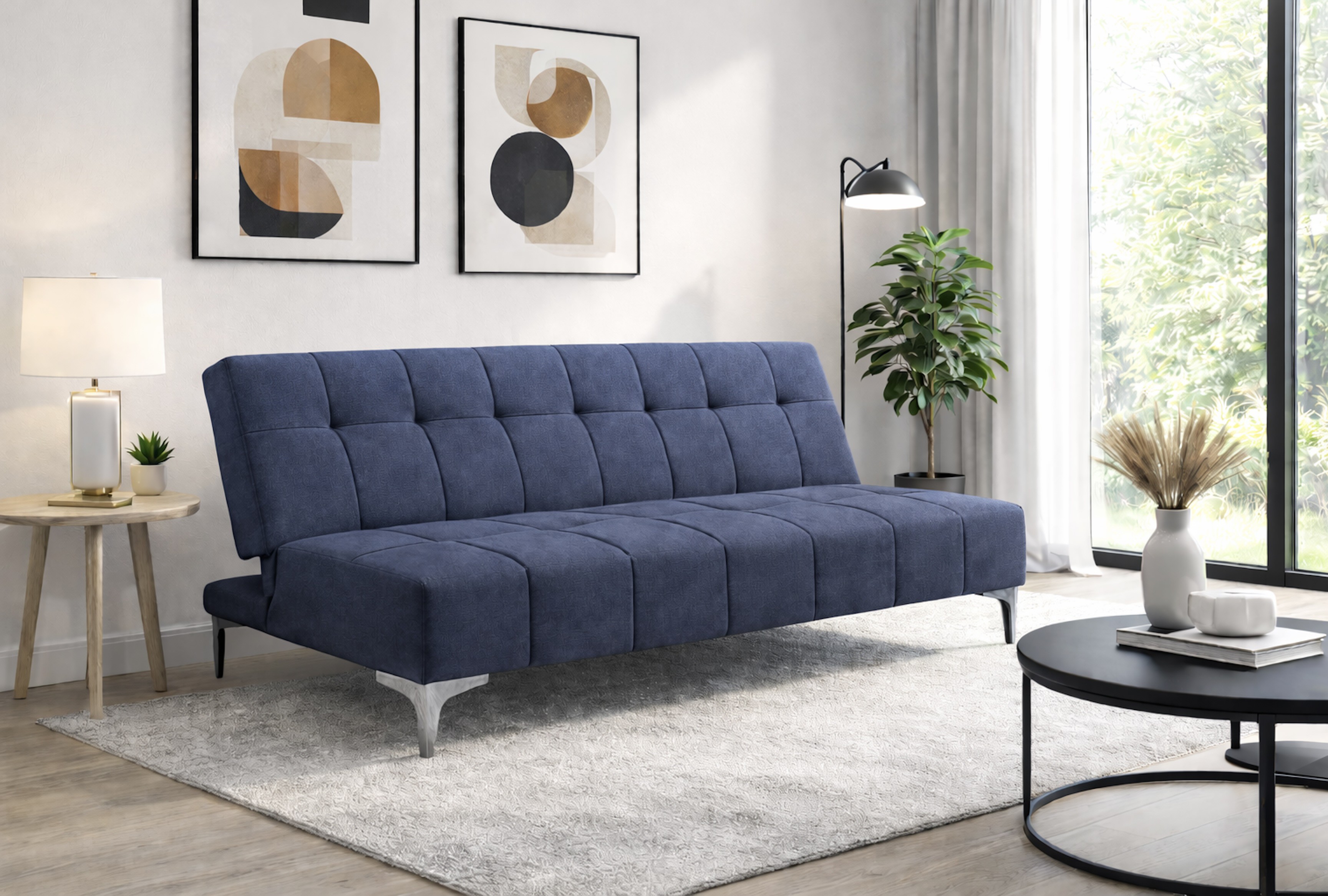 Sofa Cama Reclinable El Bazar Store New York Azul Terciopelo Marino Futon 3 posiciones Sala image number null