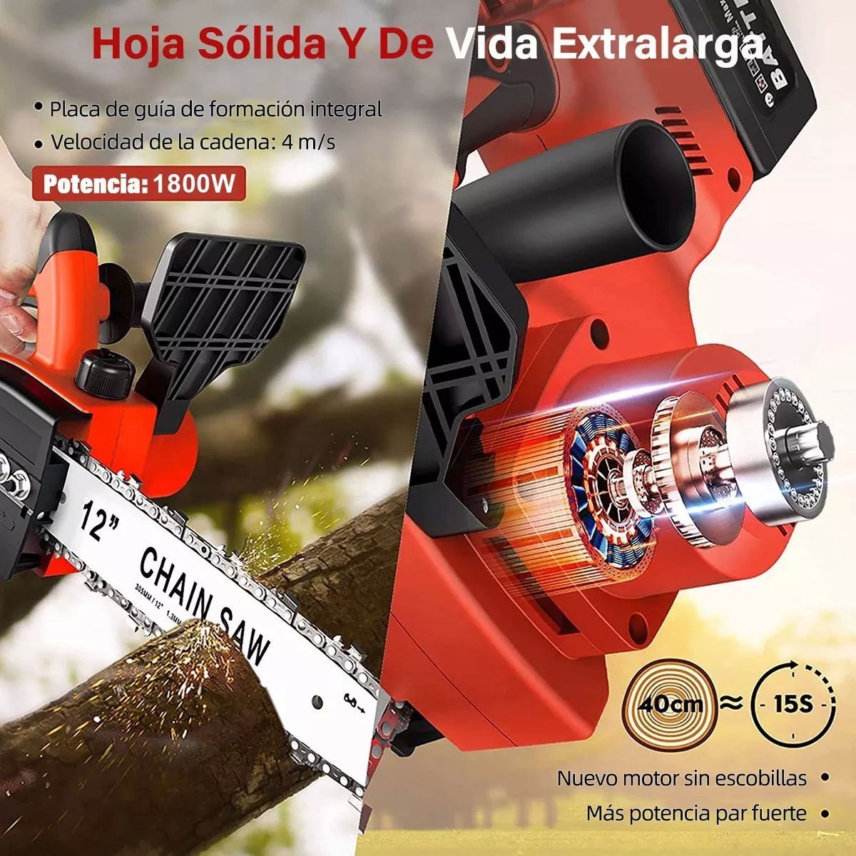 Motosierra El&eacute;ctrica Inal&aacute;mbrica 12inch Moto Sierra Portatil. image number null