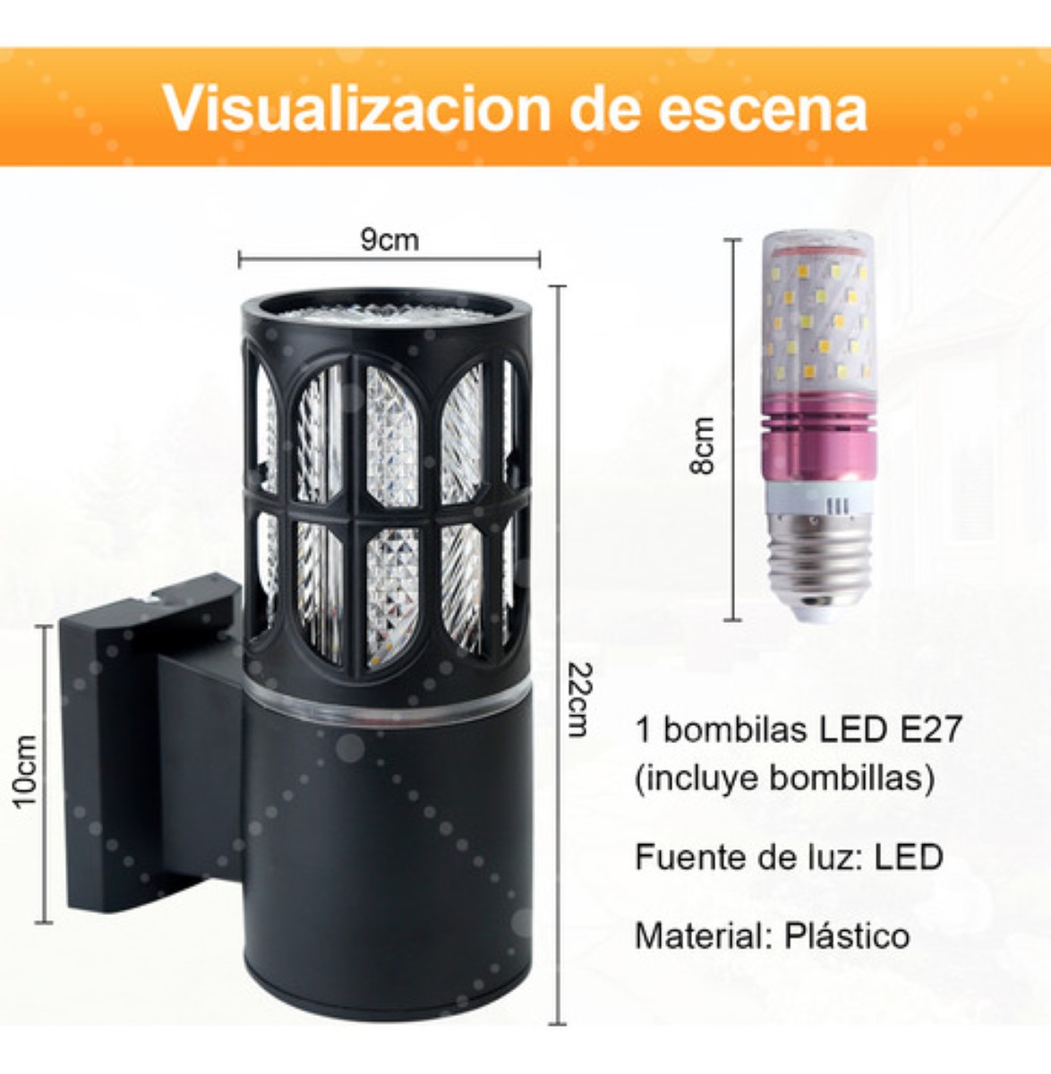 Lampara De Pared Interior Y Exterior Focos Led Moderna Luz negro image number null