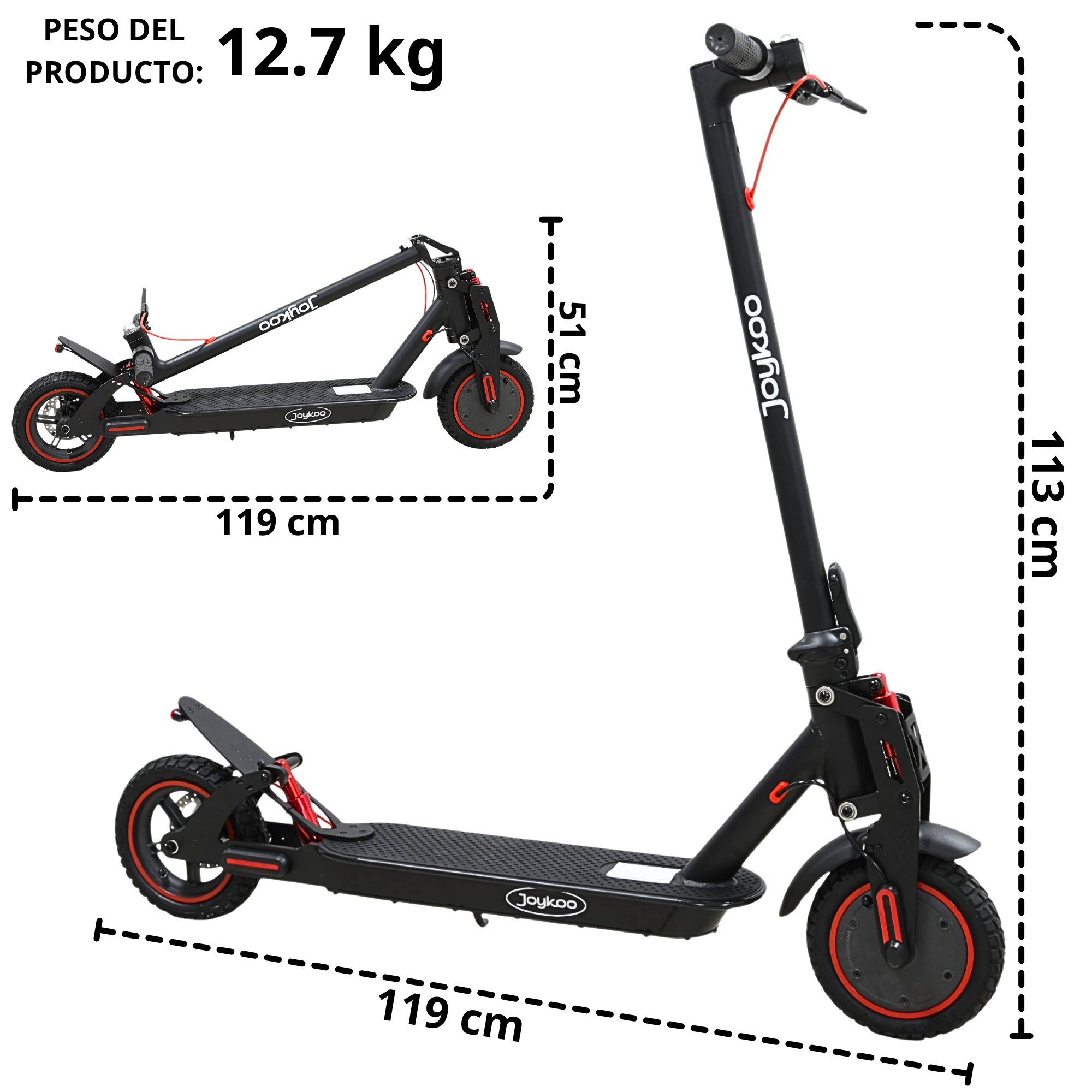 Scooter El&eacute;ctrico Plegable 250W Velocidad M&aacute;xima 30 km/h 3 Velocidades Ruedas 8.5" Freno de Disco Soporta 100 kg - Negro image number null