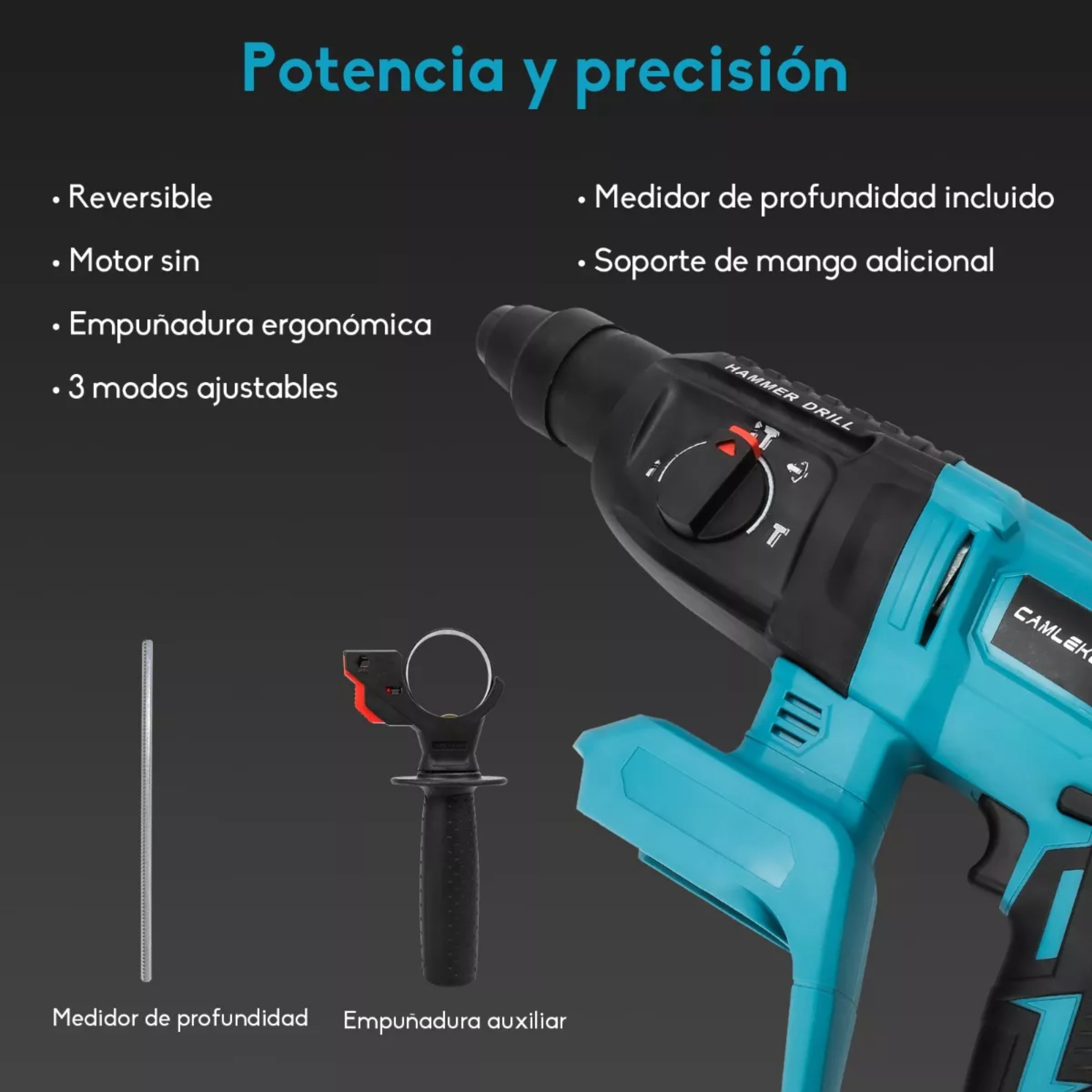 Rotomartillo Inal&aacute;mbrico Taladro Sds Plus 2 Bater&iacute;as 2000w. image number null