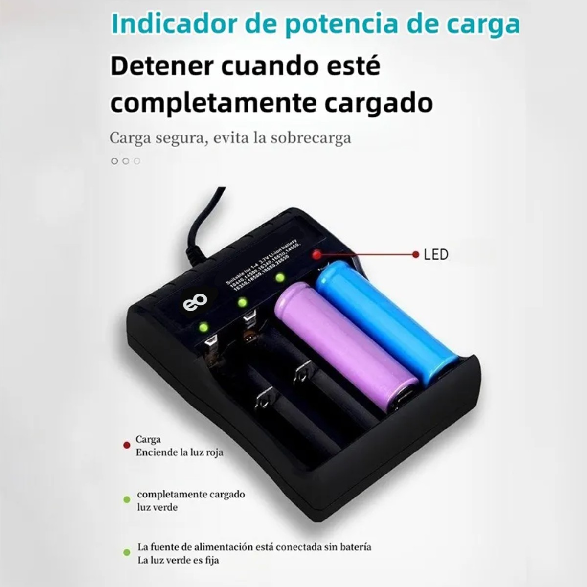 Cargador Y Pilas Recargable 3.7v 18650 4 Bater&iacute;a Recargable image number null