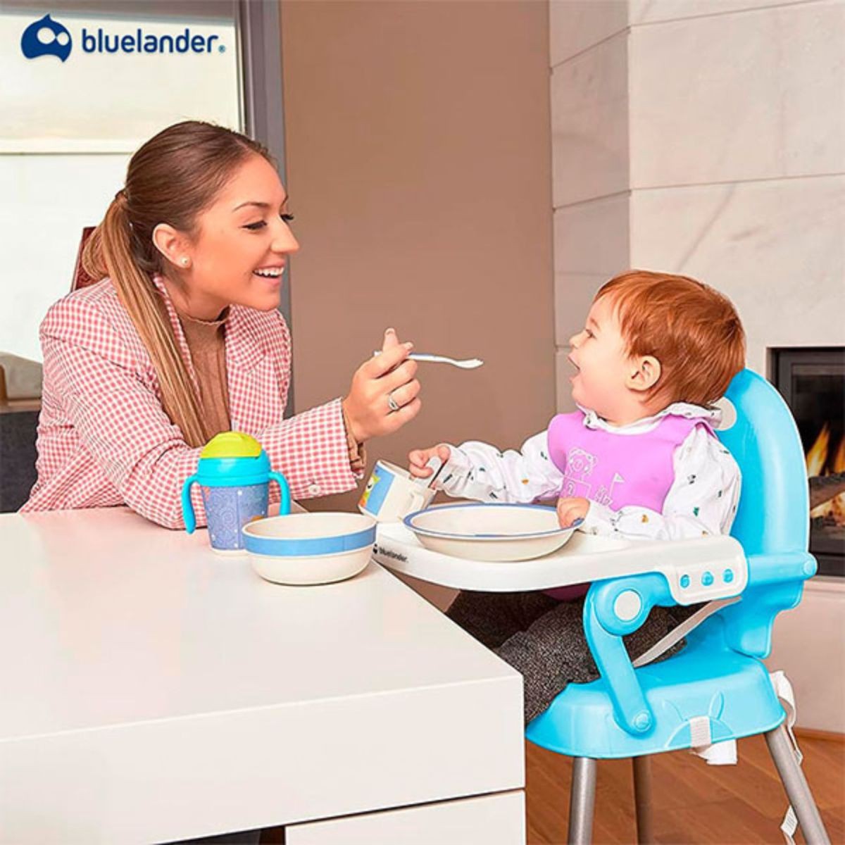 Silla para Beb&eacute; Desmontable con Cintur&oacute;n De Seguridad, Periquera y Charola,Patas Ajustable de Altura, Azul, Bluelander image number null