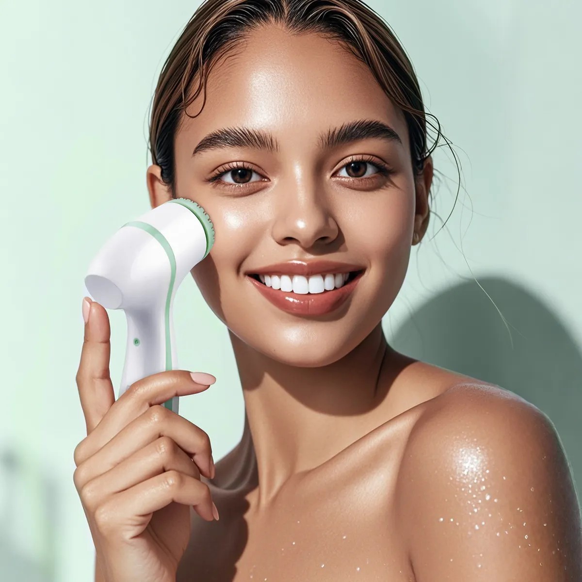 Cepillo facial el&eacute;ctrico Exfoliante de Silicona color blanco image number null
