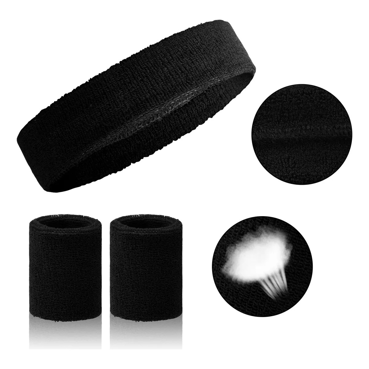 9pzs El&aacute;stica Diadema Banda Deportiva Cabeza Sudor Mu&ntilde;equera Negro blanco gris image number null
