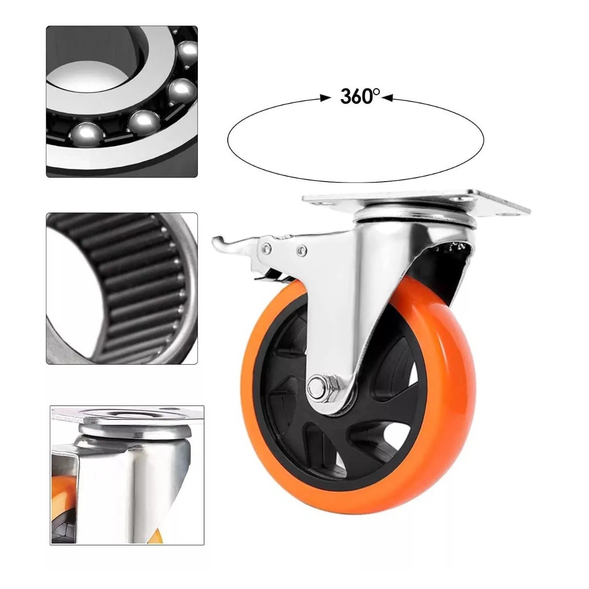 Rueda De Pvc 360 Grados Funci&oacute;n Giratoria Rodaja Con Freno 4 Pcs Naranja image number null