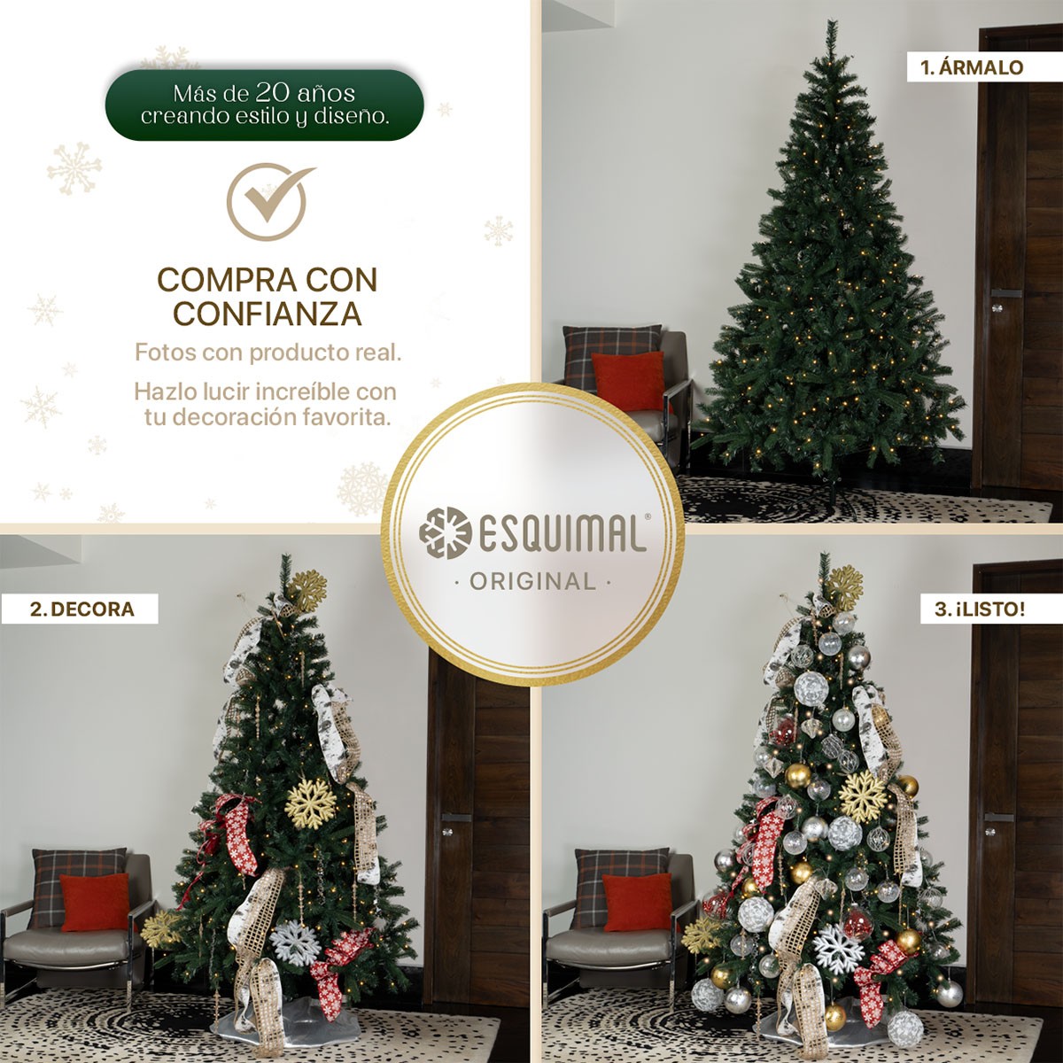 &Aacute;rbol de Navidad con Luz Led Pino Navide&ntilde;o 2.2m 1334 Ramas Preiluminado - Verde Oscuro para ESQUIMAL image number null