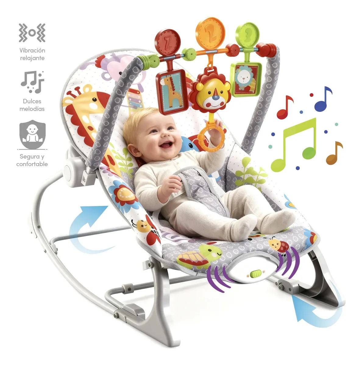 Silla vibradora mecedora de bebe musical con juegos gris image number null