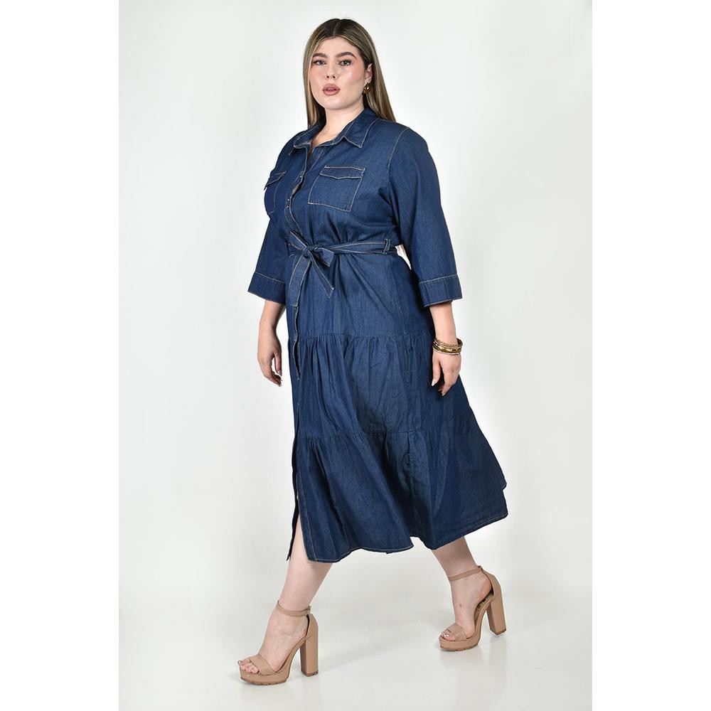 Vestido largo con cinto Roman Fashion /Tallas Extras, 2718 (Azul dark) image number null
