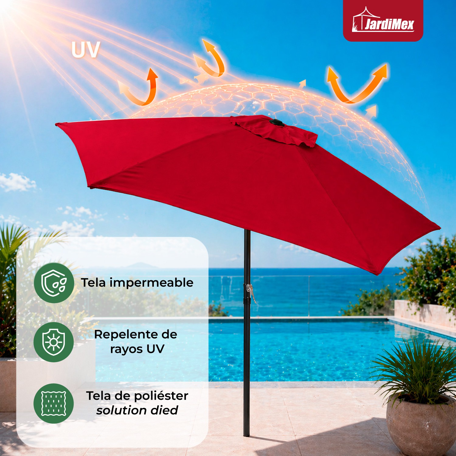 Sombrilla Jardin Playa Sol Angulo 2,70 m Diametro Exterior Roja image number null