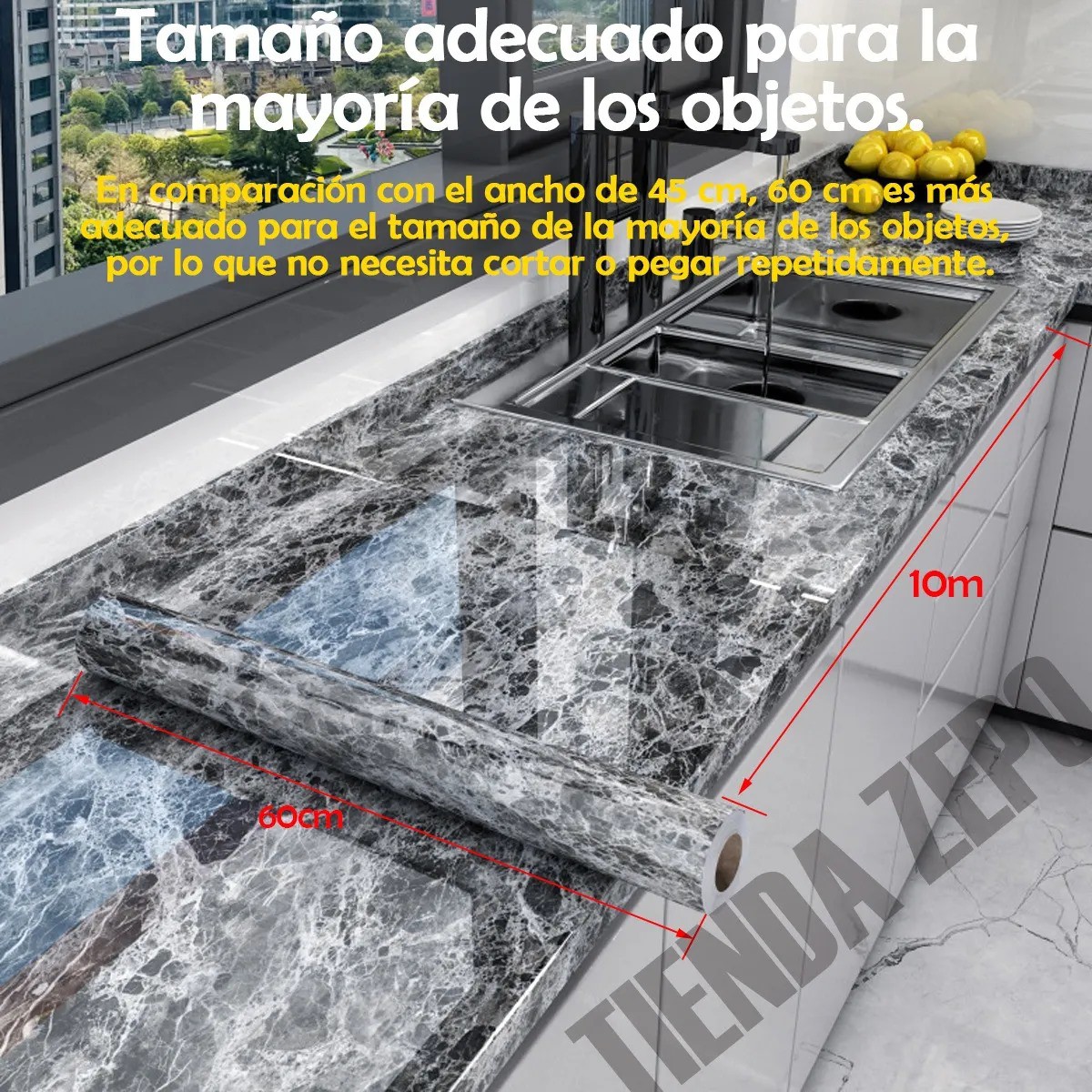Papel Tapiz De M&aacute;rmol Para Cocina 10m X 60cm 3d Autoadhesivo image number null