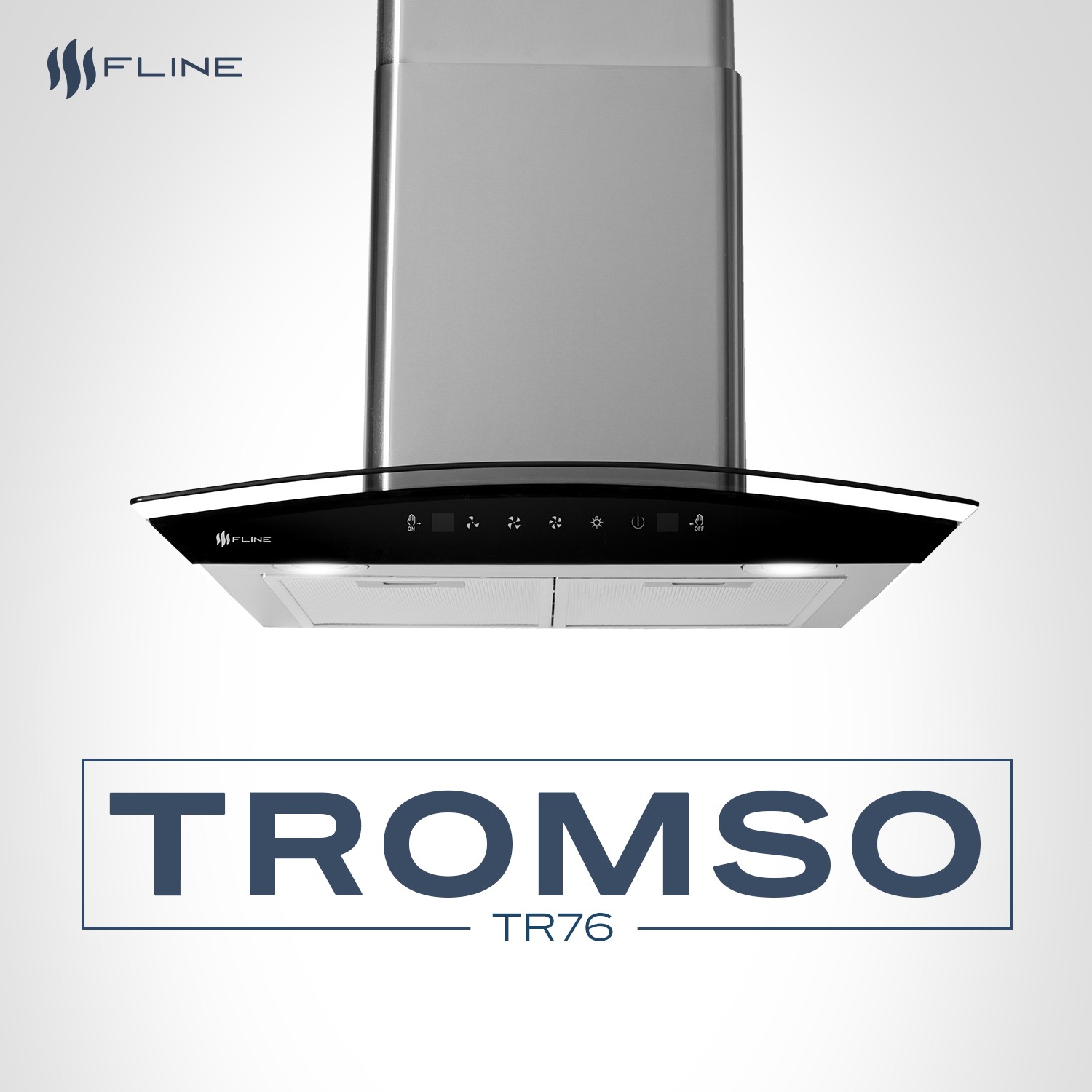 FLINE | Campana de cocina 76 cm | DE PARED | Controls Touch | extractora | cristal curvo y acero Inoxidable | 3 velocidades | Tromso 76 image number null
