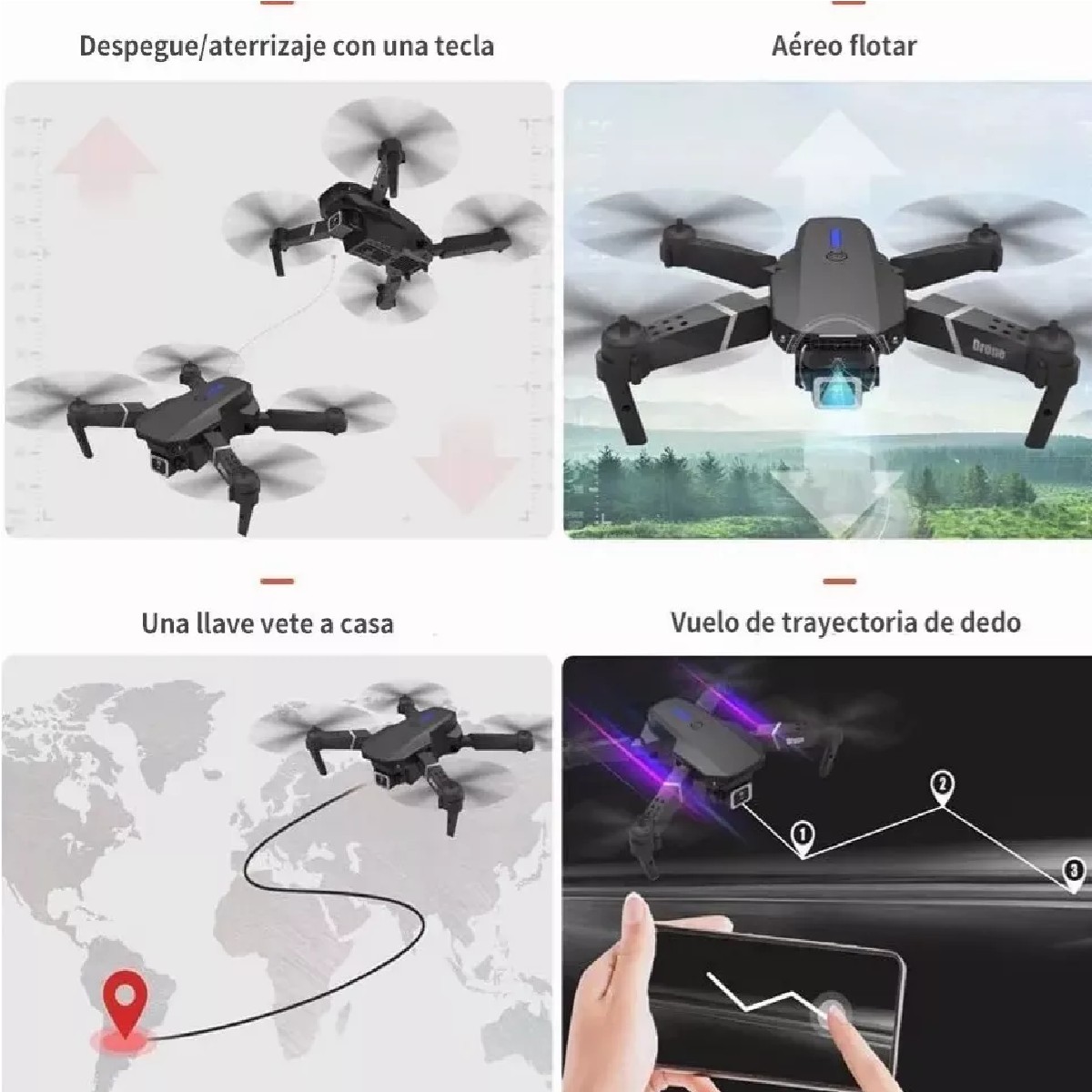 Control Remoto Drone Con Par C&aacute;mara 4k Quadcopter + 2bater&iacute;a image number null