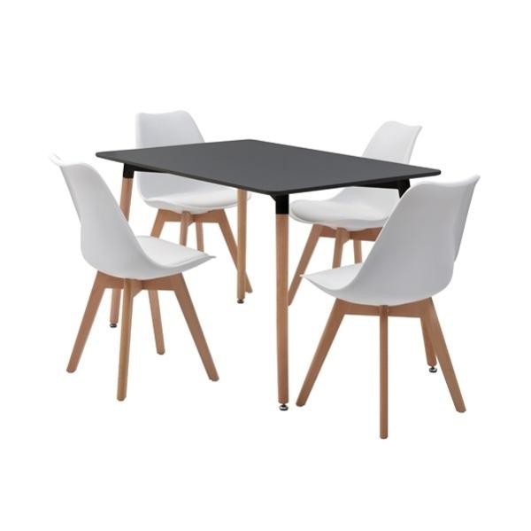 Mesa de comedor rectangular con 4 sillas Spydeberg Negro y blanco - Kessa. image number null