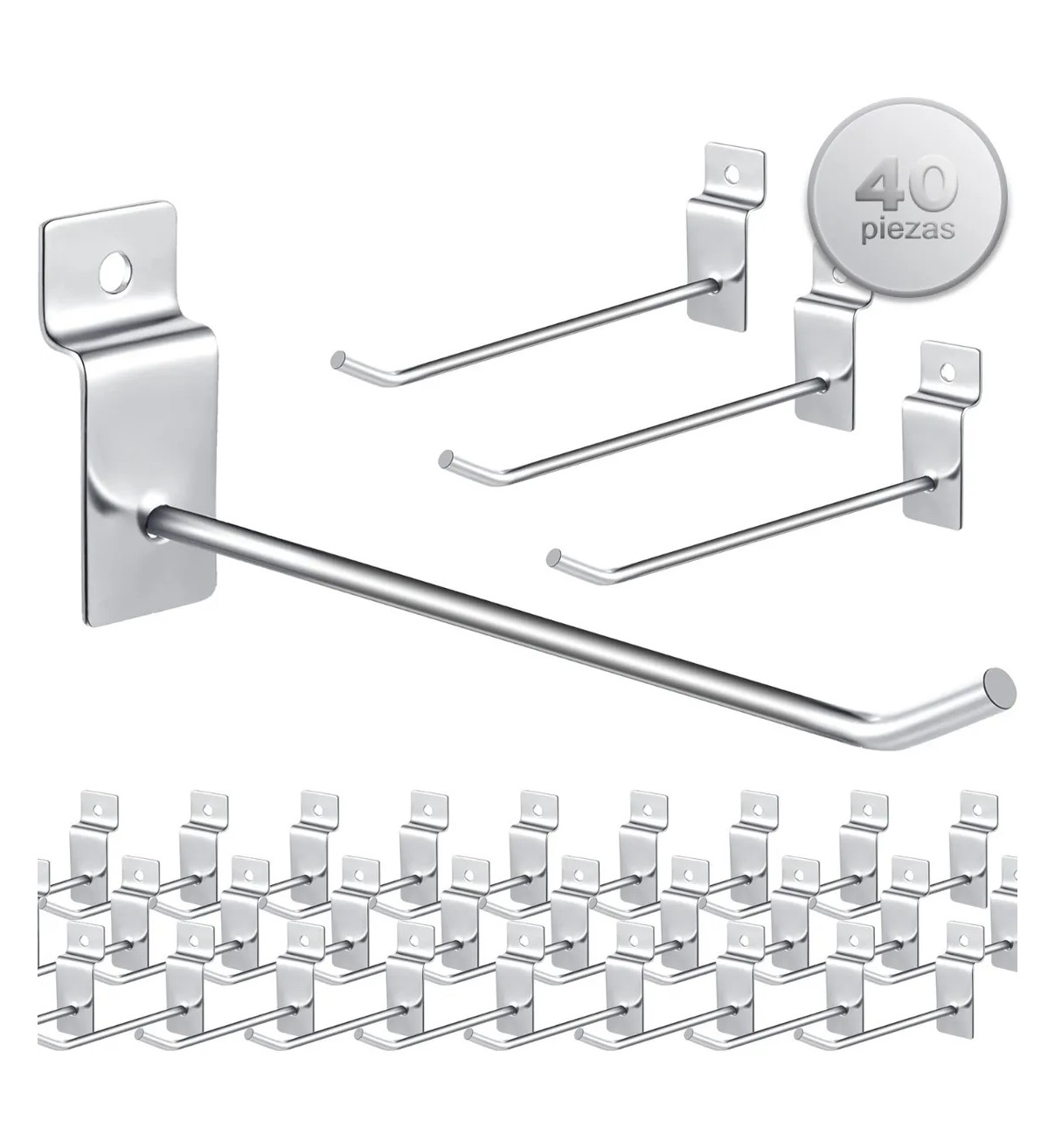 Gancho Blister Panel Ranurado Exhibipanel 15cm 40Pzas, Plata Malubero image number null