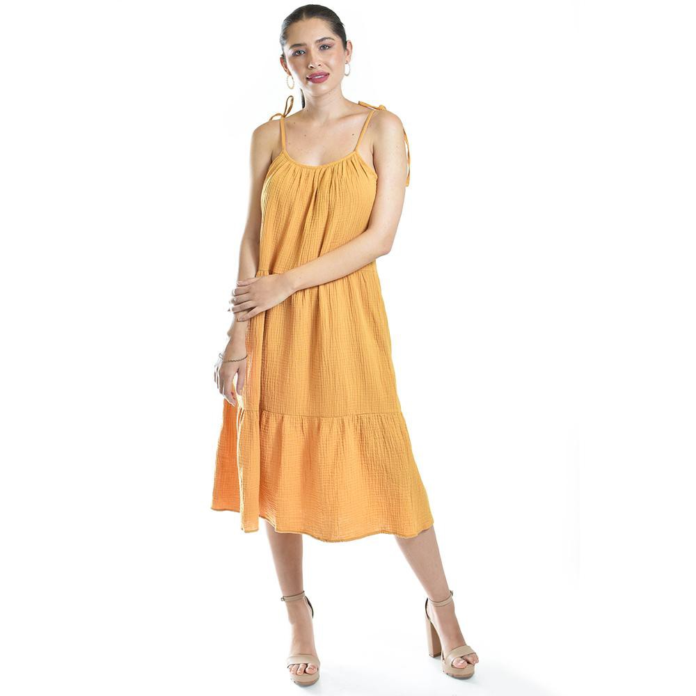 Vestido midi con tirantes ajustables Roman Fashion /Juvenil, 30085 (Mostaza) image number null