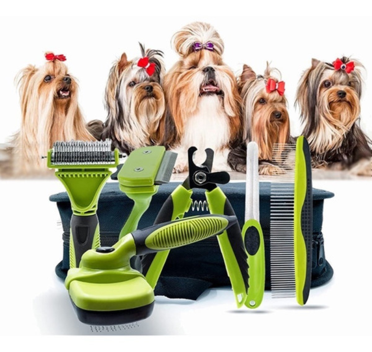 Kit Aseo Perros Cepillos,rastrillo Capa Inferior Y Kit U&ntilde;as VERDE NEGRO image number null
