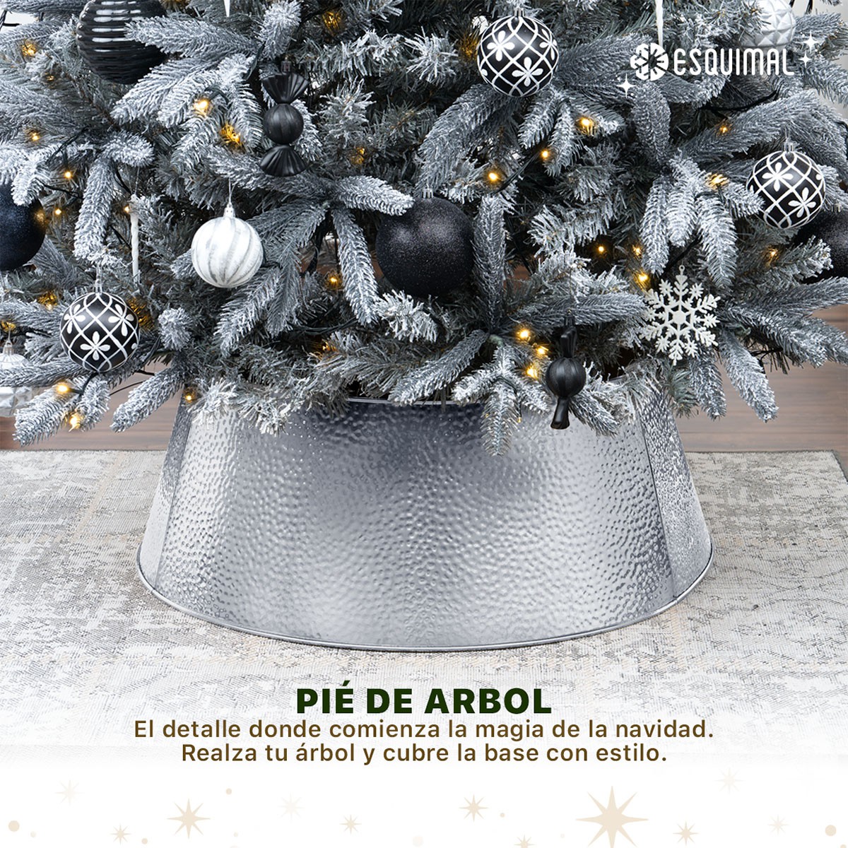 Pie de &Aacute;rbol de Navidad Collar Met&aacute;lico Falda para Pino Navide&ntilde;o Anillo de Acero Decoraci&oacute;n Plateado ESQUIMAL image number null