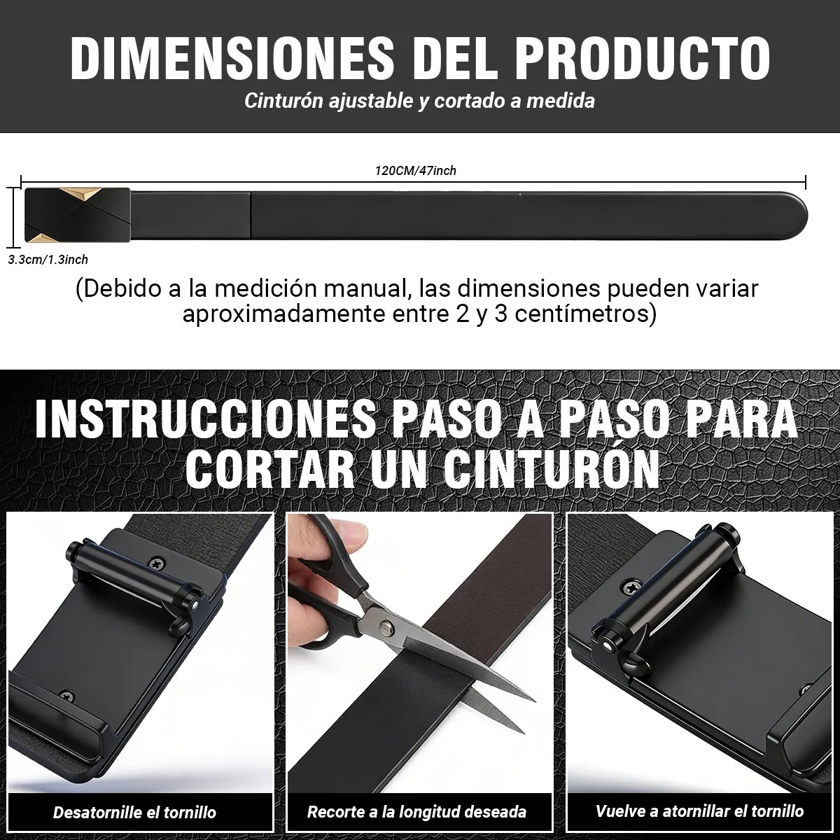 Cinturon Caballero Piel Calidad Excelente Ajustable 120 cm 3 Piezas image number null