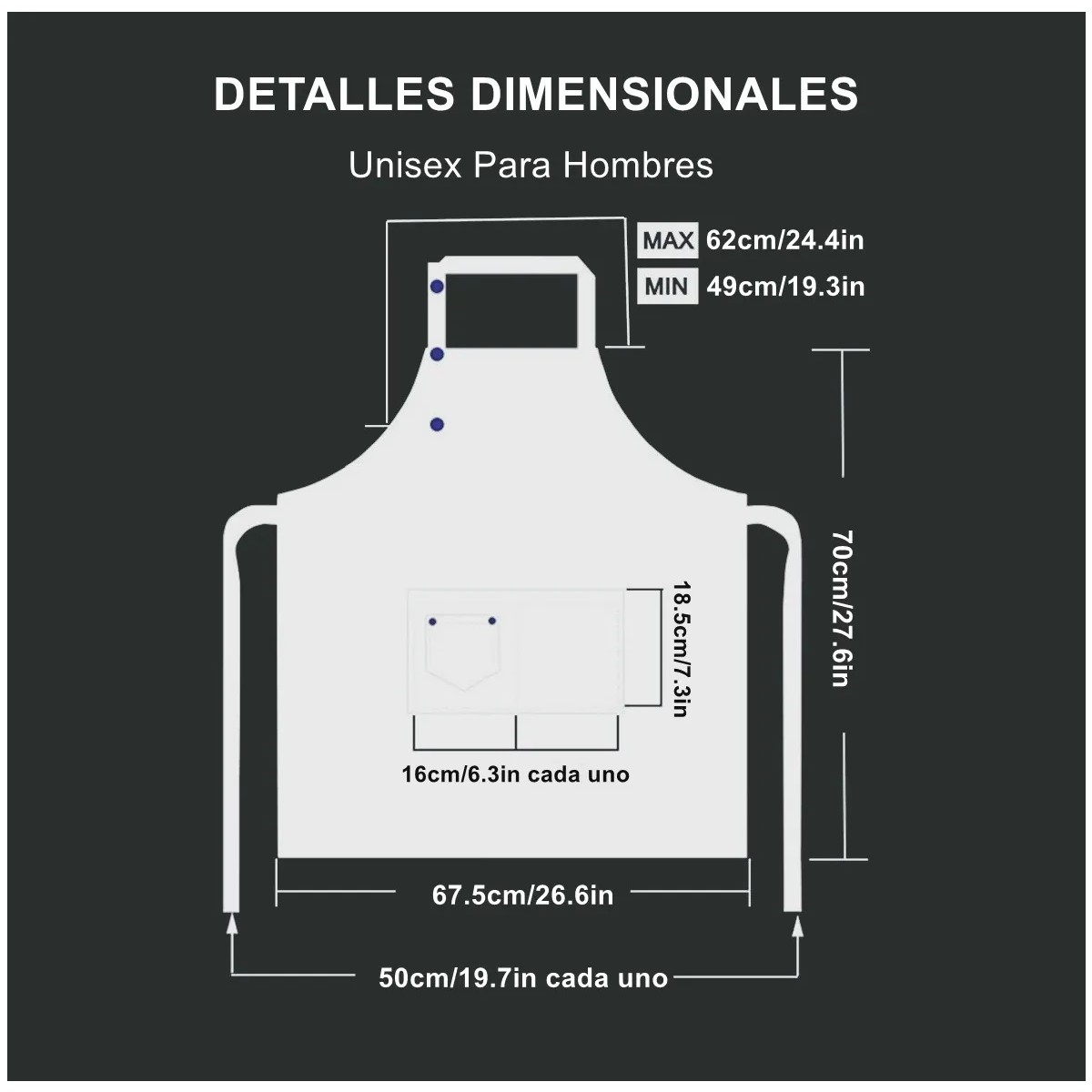 Mandil Delantal Cocina Chef Delantal Multiusos Ajustable Azul image number null
