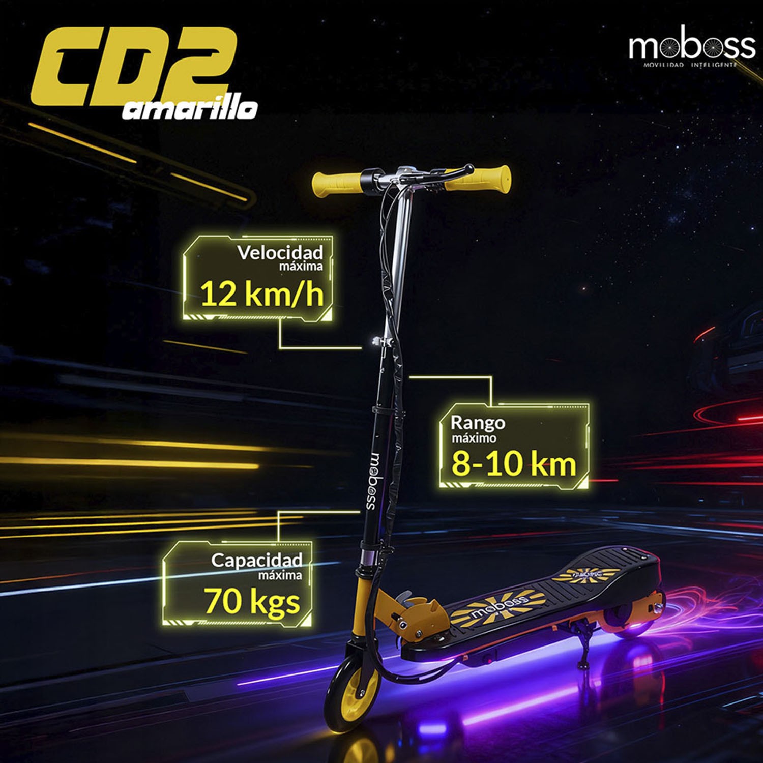 Scooter Electrico Infantil Plegable Moboss CD2 24V Amarillo image number null