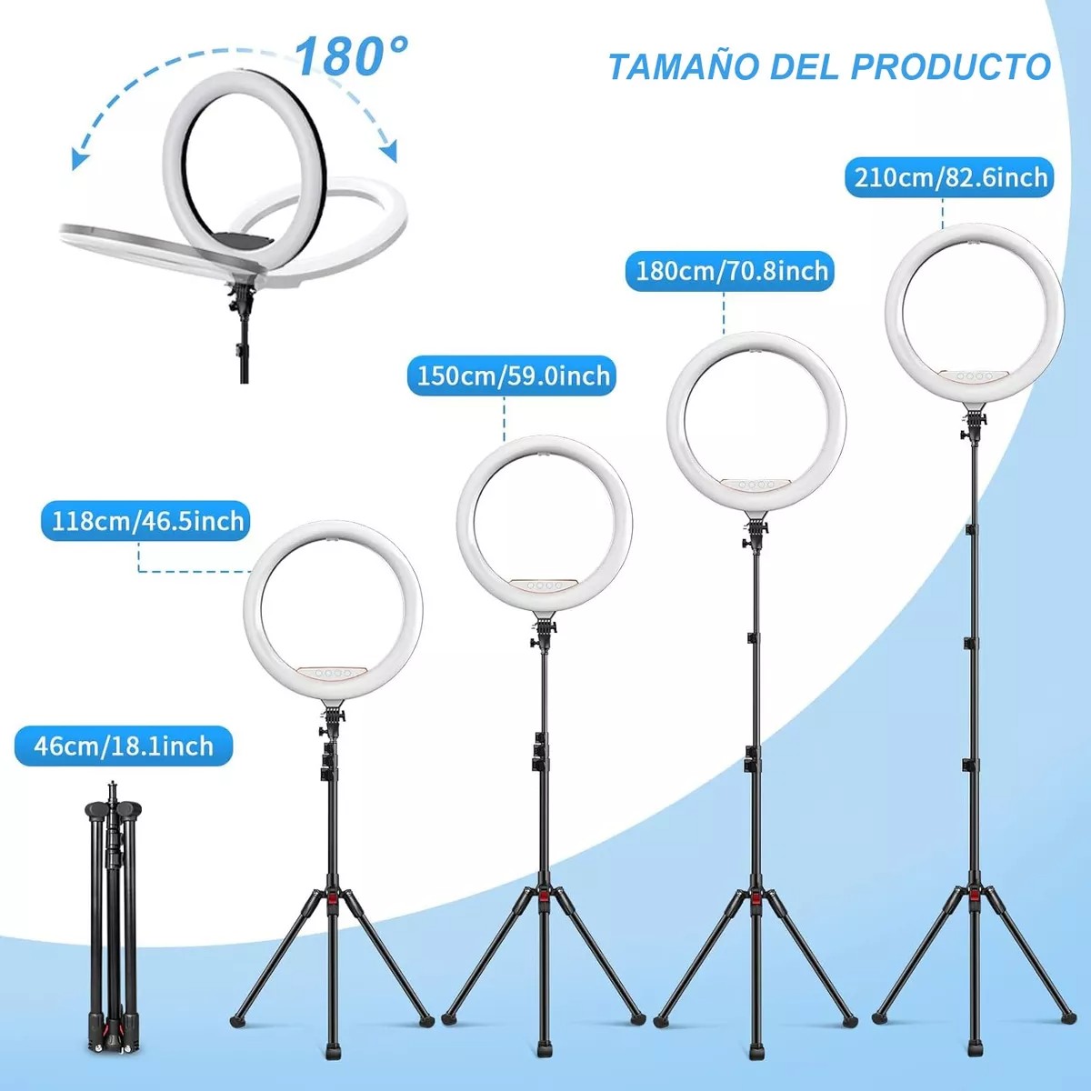 Aro De Luz Led Profesional 18 Pulgadas(45cm) Con 2.1m Tripie image number null