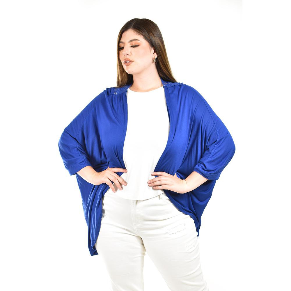 Cardigan con detalle de encaje Roman Fashion /Tallas Extras, 1434 (Azul rey) image number null