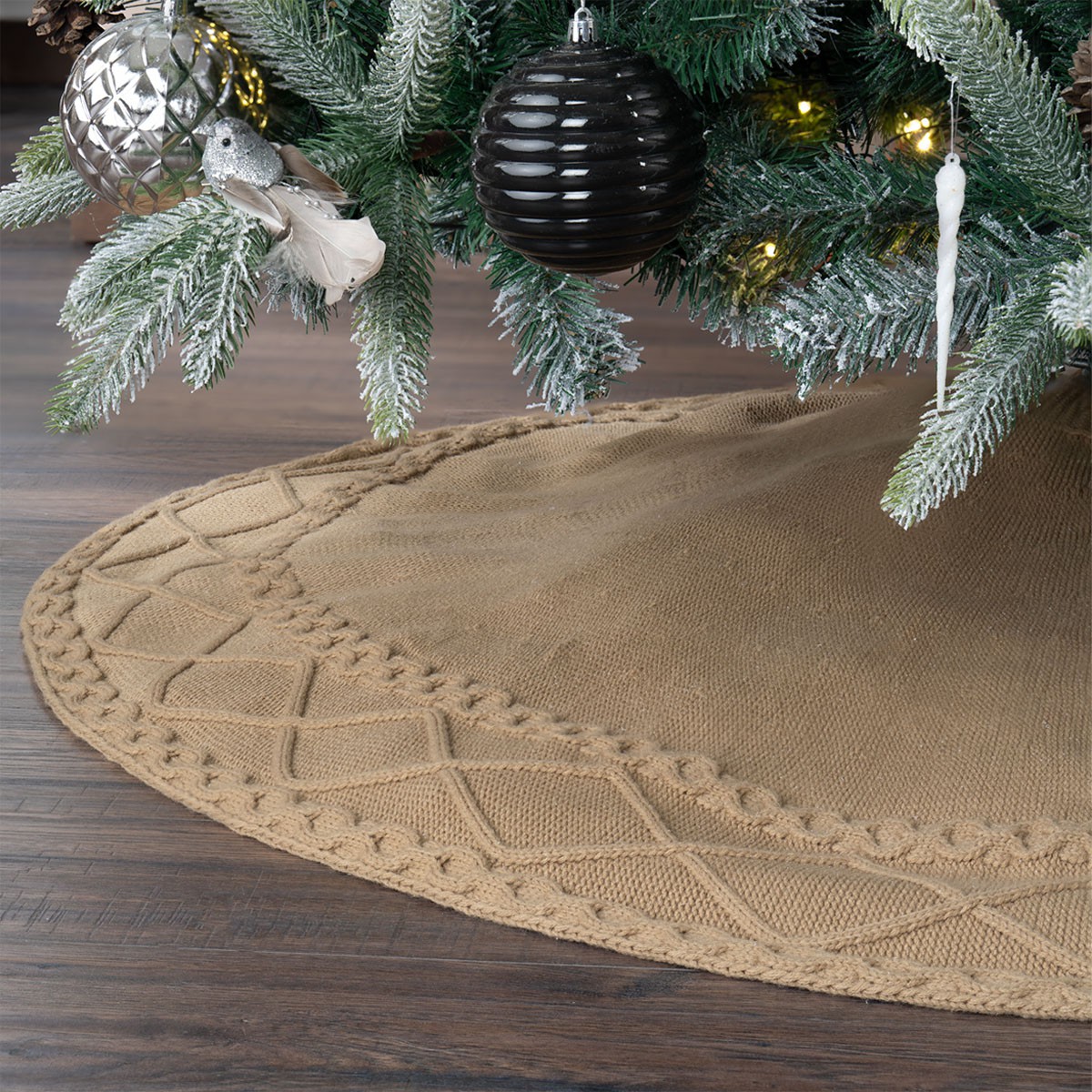 Pie de &Aacute;rbol de Navidad Tejido Tapete para Pino Navide&ntilde;o Falda para Decoraci&oacute;n Navide&ntilde;a Khaki ESQUIMAL image number null