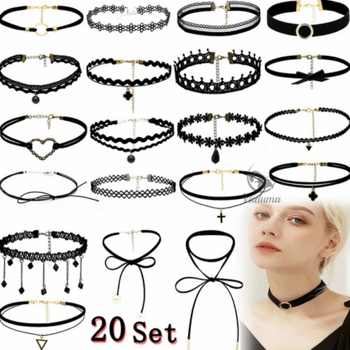 20 Gargantilla Choker Necklaces Black Lace image number null