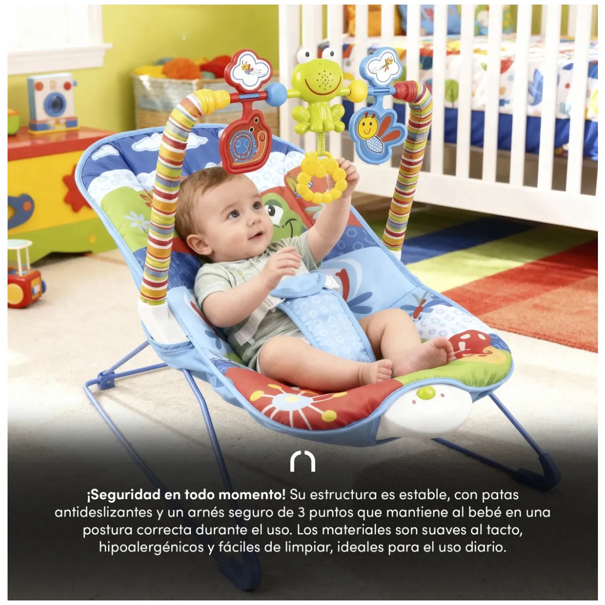 Silla vibradora mecedora de bebe musical con juegos color azul image number null