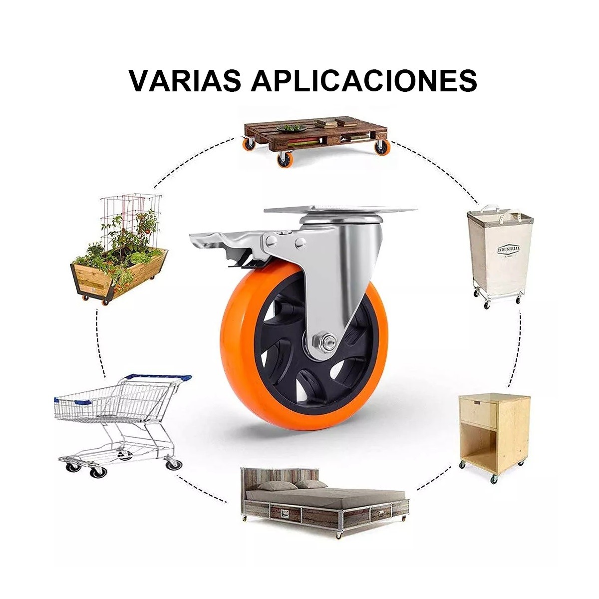 Rueda De Pvc 360 Grados Funci&oacute;n Giratoria Rodaja Con Freno 4 Pcs Naranja image number null