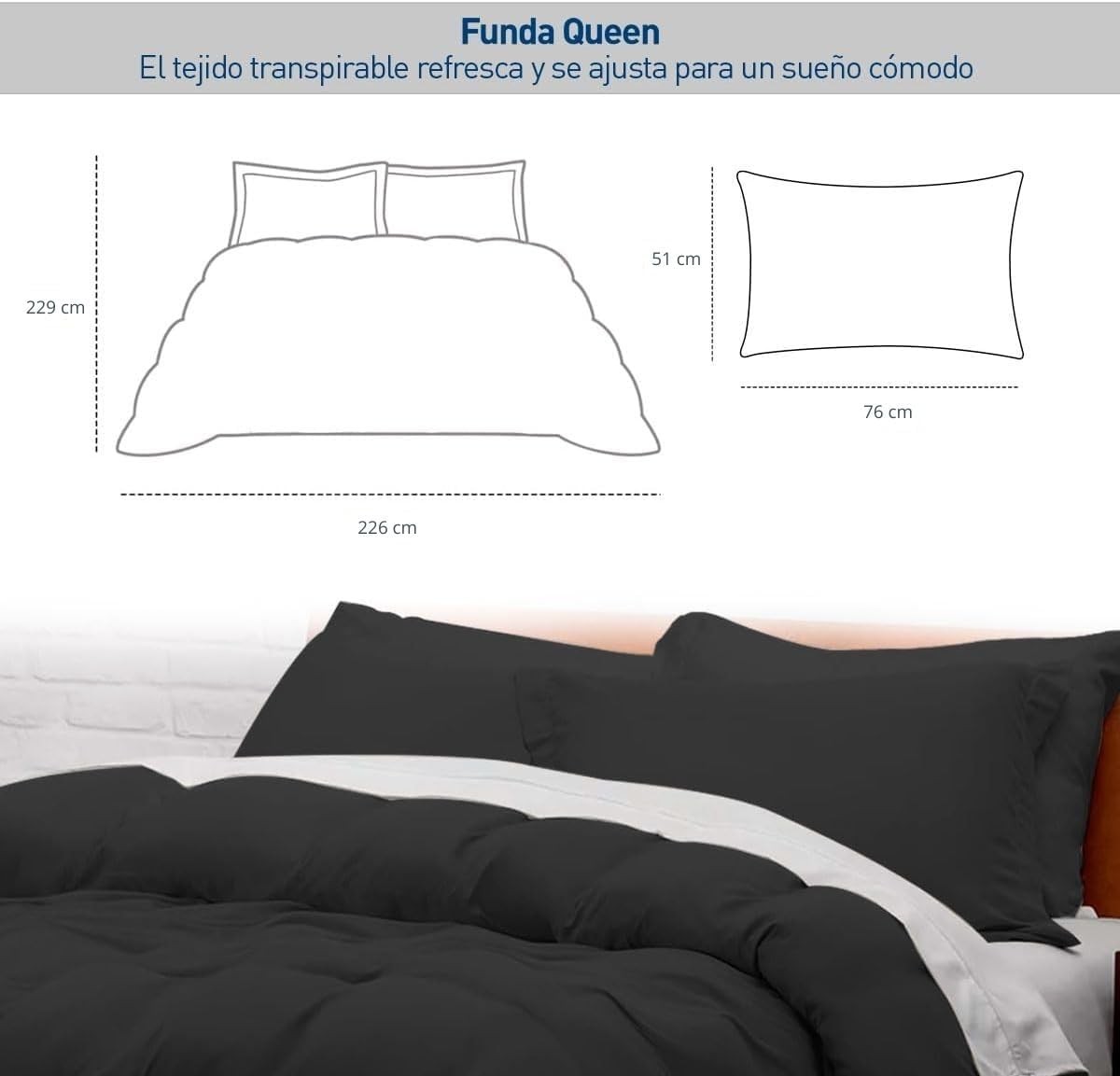 Juego de Funda Duvet para Edredon Queen con Cierre de Botones y 2 Fundas de Almohada, Blanco, Bluelander image number null
