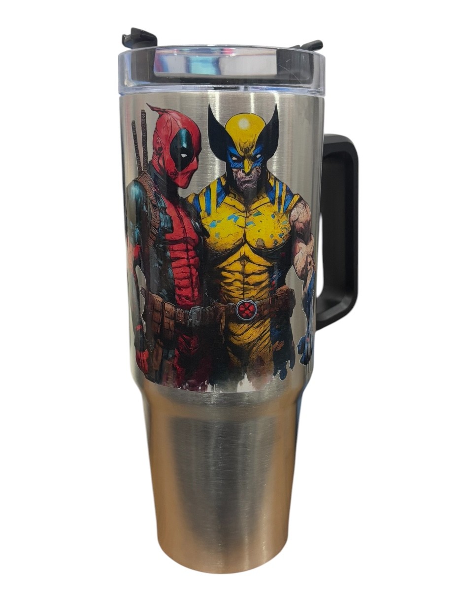 Termo de acero inoxidable Fartmex color plata, Deadpool & Wolwerine 30 oz image number null